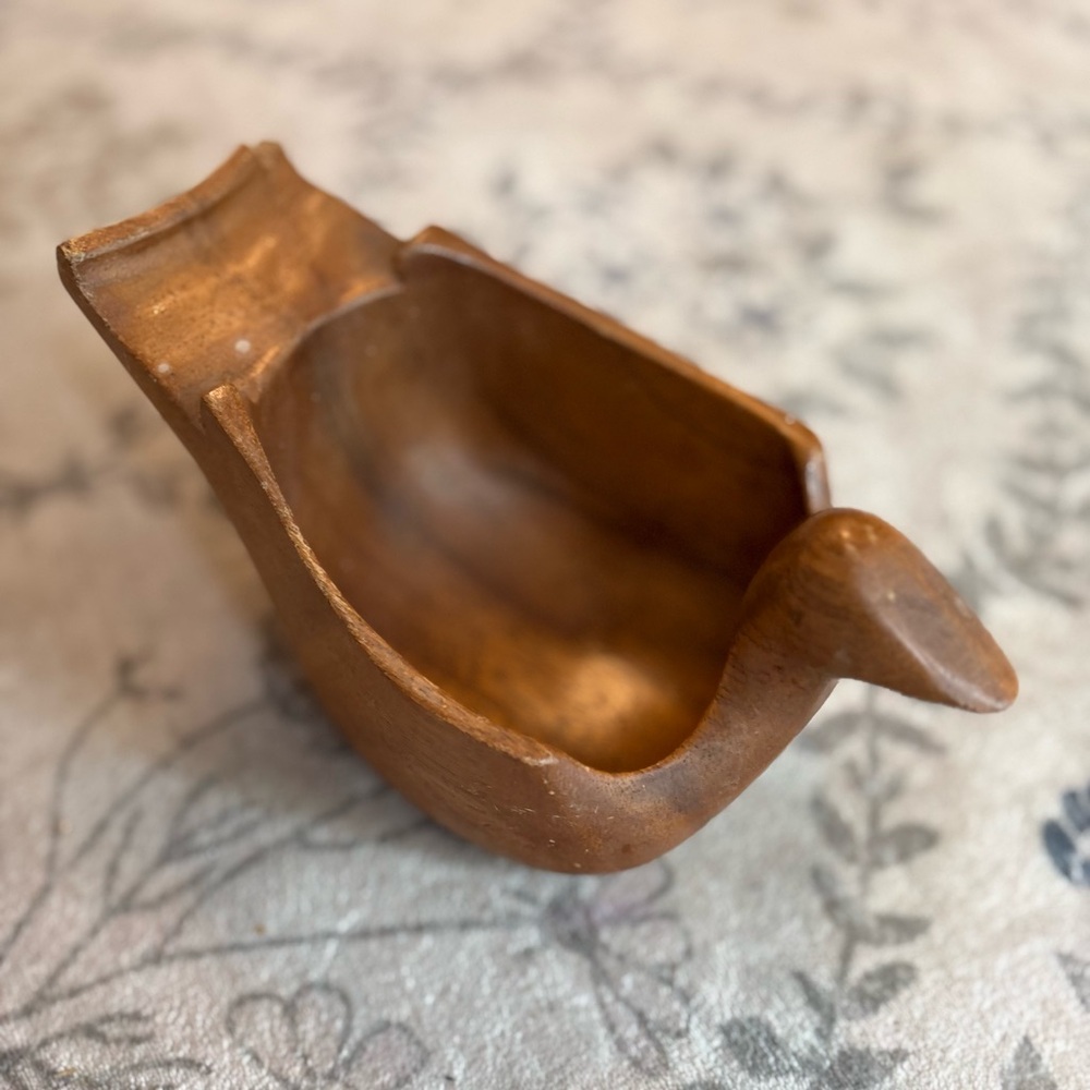Hand Carved Wood Duck Bird Rocking Bowl Trinket Dish 7.5"W x 4" H x 4"W